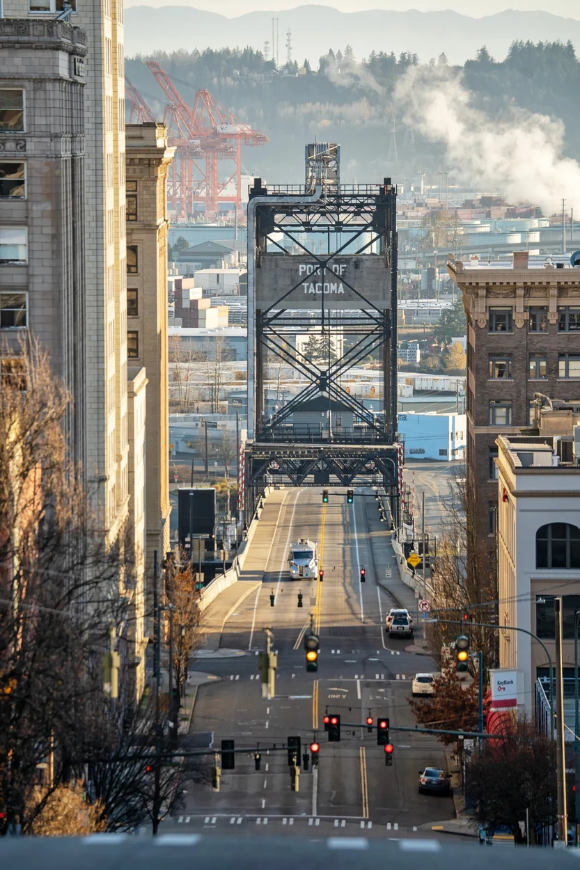 Downtown Tacoma framing the Port of Tacoma lift bridge